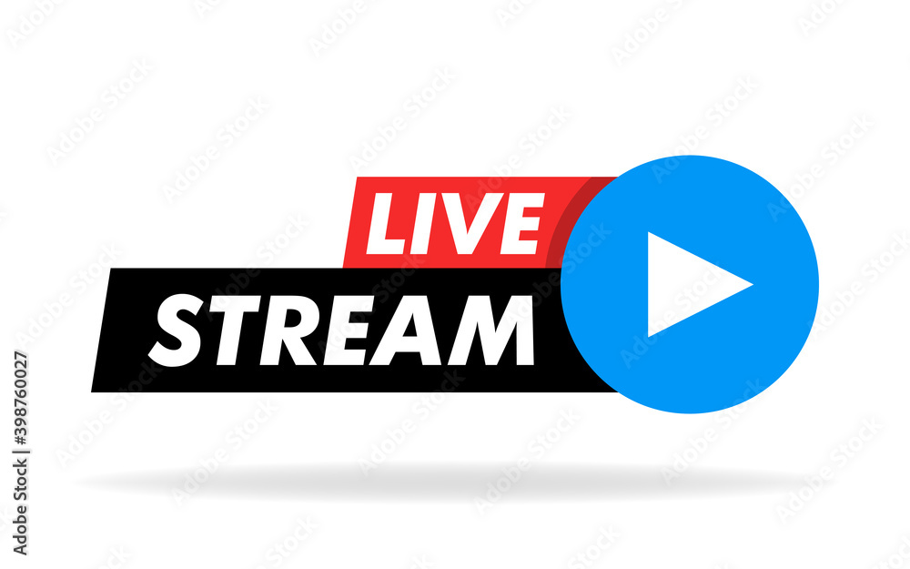 Poster live stream vector design element for websites or social media with play button