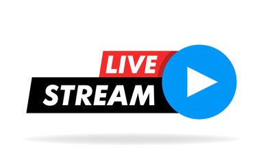 Live stream vector design element for websites or social media with play button