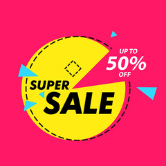 Banner Super sale up to 50% off. Vector illustration.