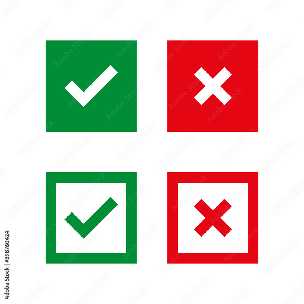 Poster vector flat check mark icons for web and mobile apps. red and green colors