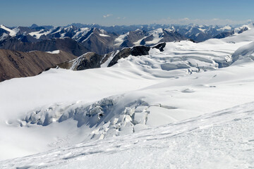 Fototapeta na wymiar High mountain landscape. Semenov Glacier, Central Tian Shan, Kyrgyzstan.