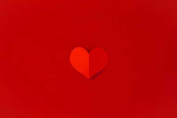 Valentine's Day concept with red hearts,  Flat lay, copy space