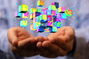 Artificial Intelligence Cloud technology. Integrated digital web concept background