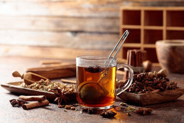 Christmas herbal tea with cinnamon, anise, and dried herbs.