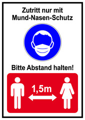 ds312 DiskretionSchild - Schild - Maskenpflicht - Zutritt nur mit Mund-Nasen-Schutz - Bitte Abstand halten - Piktogramm in deutsch - Druckvorlage DIN A1 A2 A3 A4 - xxl g9996
