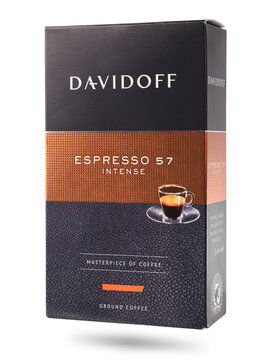 Warszawa, Poland January 30 2020:Package isolated on white background, The Davidoff coffee experts have perfected exceptionally rich and exclusive blends such as Espresso 57.