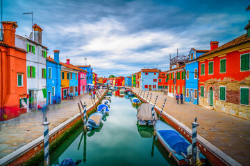 Fototapeta na wymiar Colourful Burano island near Venice, Italy - long exposure 