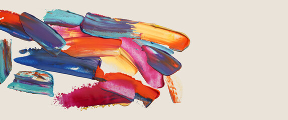 Abstract acrylic and watercolor smear blot painting. Color horizontal texture background.