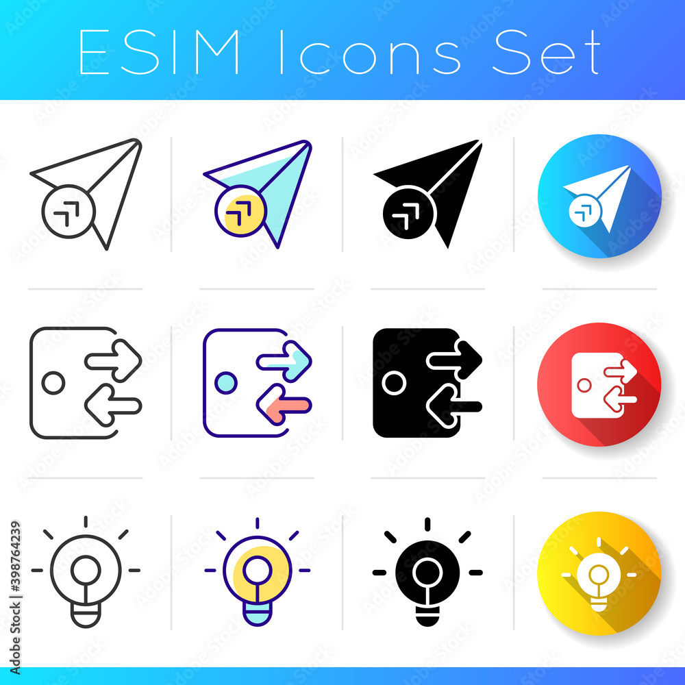 Poster mobile application comfortable interface icons set. sending gifts with help of internet. lamp with h