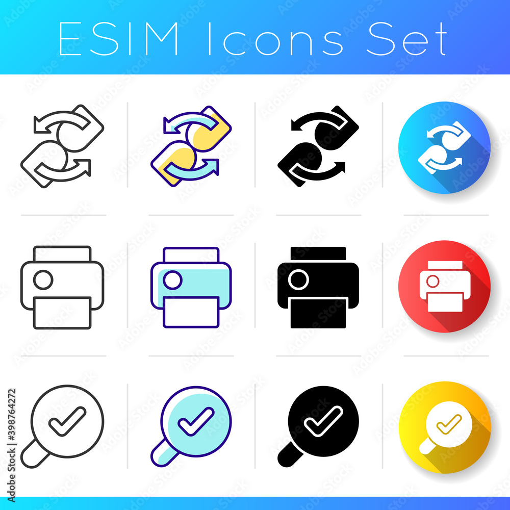 Poster Modern interface usage icons set. Dangerous meassage for helping user. Not empty mail storage. Sharing data. Linear, black and RGB color styles. Isolated vector illustrations