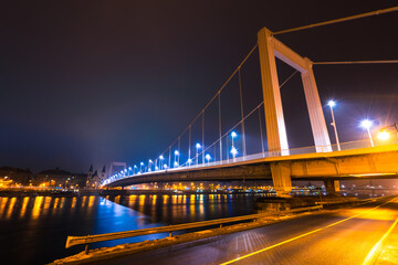 Elisabeth Bridge (Erzsebet hid) illuminated at night in Budapest, Hungary