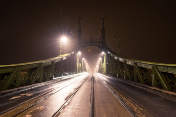 Evening view of Libery Bridge in Budapest 