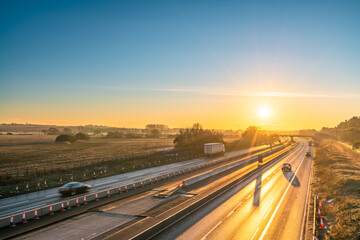 Fototapeta na wymiar M1 motorway at sunrise. England 
