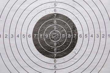 practice shooting range target with bullet holes from gun shot