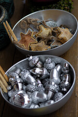 Christmas decorations in a table