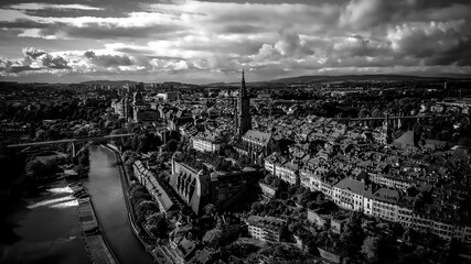 Aerial view over the city of Bern - the capital city of Switzerland - the historic district from above