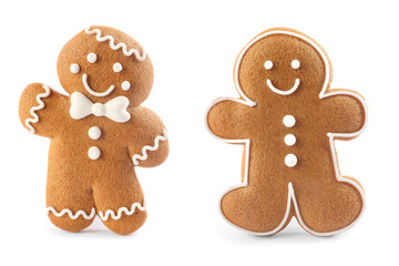 Set of gingerbread men isolated on white