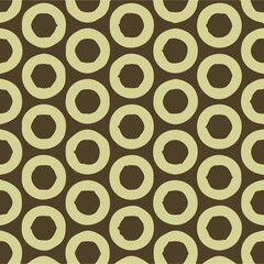 geometric pattern coffee background and beige donut-shaped circles