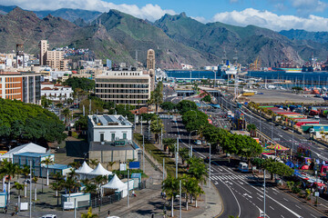 Aerial view of Santa Cruz on a sunny day. Tenerife. Canary Islands.