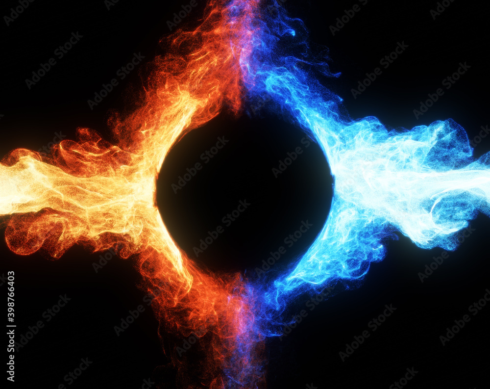 Poster abstract neon flame, smoke and plasma effect around a circle. perfect for logo placement or content 