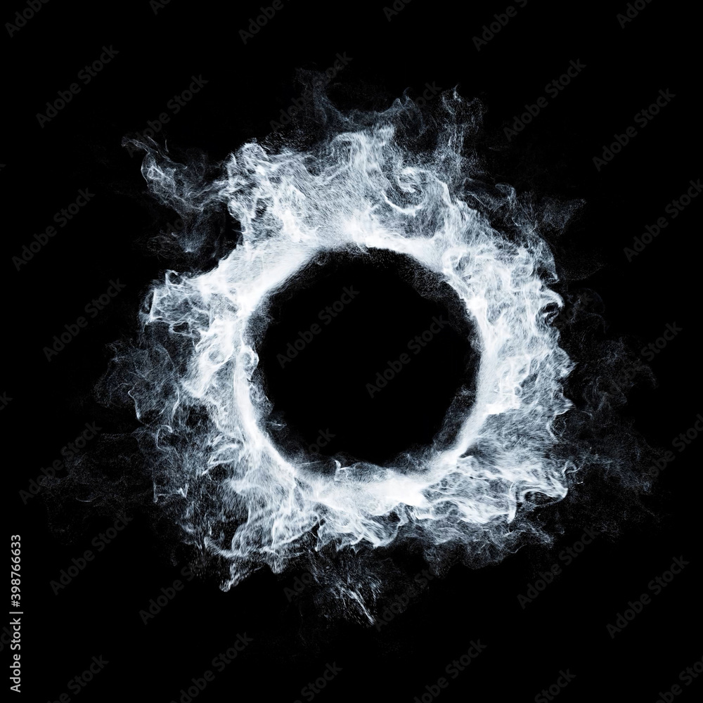 Poster abstract flame, smoke and plasma effect around a circle. perfect for logo placement or content revea