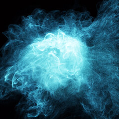 Abstract background with blue smoke, fire and plasma effect on black. magic energy swirling around with attracting forces. Psychedelic glowing bright fire light.