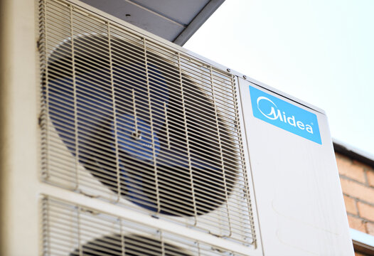 MINSK BELARUS-22.04.2020:Air Conditioning MIDEA.Air conditioning outside the building.