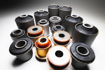 A complete set of suspension bushings for an SUV car. Car chassis spare parts.