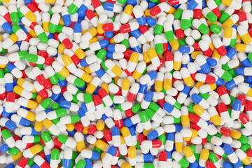 Colorful pills background. Abstract background. 3d illustration.