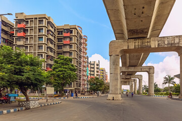 City under construction flyover with residential buildings at New Town Rajarhat area Kolkata