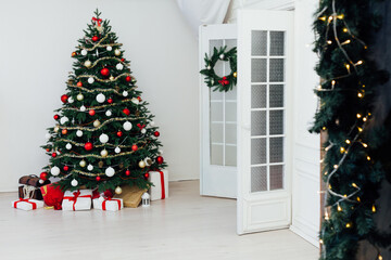 Decor interior of the house Christmas tree holiday presents new year's background