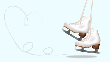 figure skating winter active sports background with skates heart on ice