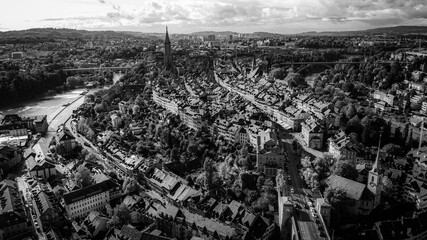 Aerial view over the city of Bern - the capital city of Switzerland - the historic district from above