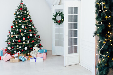 Decor interior of the house Christmas tree holiday presents new year's background