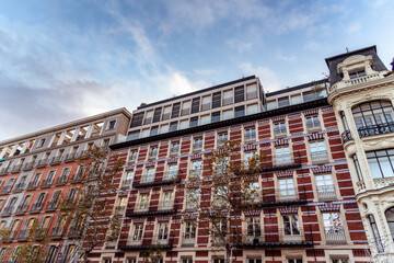 Cityscape with luxury residential apartment buildings in Madrid - obrazy, fototapety, plakaty
