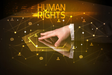 Navigating social networking with HUMAN RIGHTS inscription, new media concept