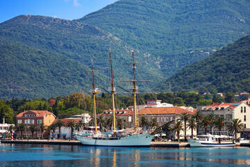 view of Tivat shore from the sea, Montenegro