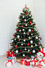 Decor interior of the house Christmas tree holiday presents new year's background