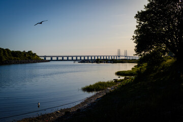 Malmö beach with the Öresund bridge towards Copenhagen