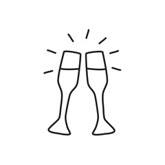 Two glasses of wine. Linear vector icon in cartoon style isolated on white background.