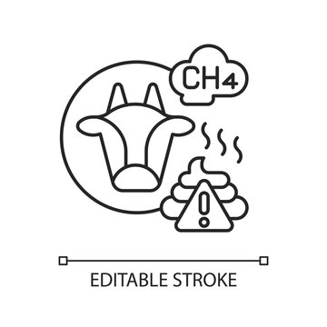 Farming livestock linear icon. People damaging earth atmosphere. Toxic waste killing whole planat. Thin line customizable illustration. Contour symbol. Vector isolated outline drawing. Editable stroke