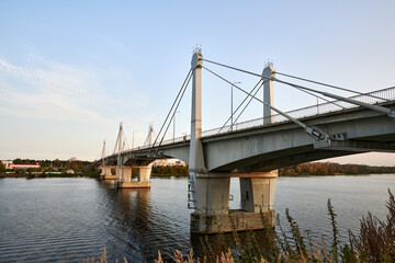 Fototapeta na wymiar Russia. The town of Kimry. Savyolovsky bridge across the Volga river on the left side