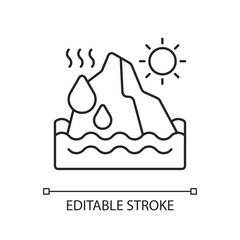 Melting glaciers linear icon. World ocean level rising process. Iceberg diseapiring problem. Thin line customizable illustration. Contour symbol. Vector isolated outline drawing. Editable stroke