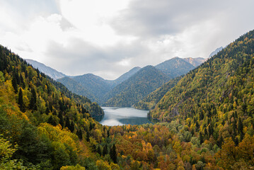beautiful view of the mountain autumn lake from the observation deck