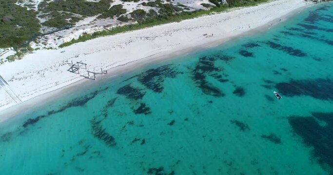 Aerial Footage of gorgeous Hamelin Bay where Stingrays can be seen in the shallows. Tourism, Western Australia.