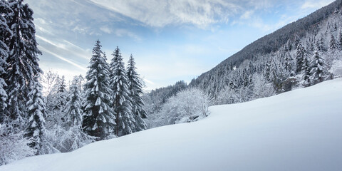Panorama einer Winterlandschaft in den weihnachtlichen tiroler Bergen