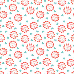 Fototapeta na wymiar Vector Seamless pattern of pink flowers with hearts 