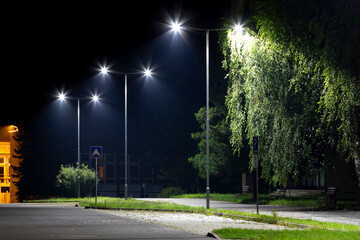 empty parking area with safety modern illumination at night