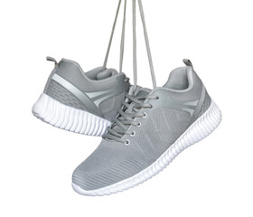 two Gray Sneakers isolated on white background.