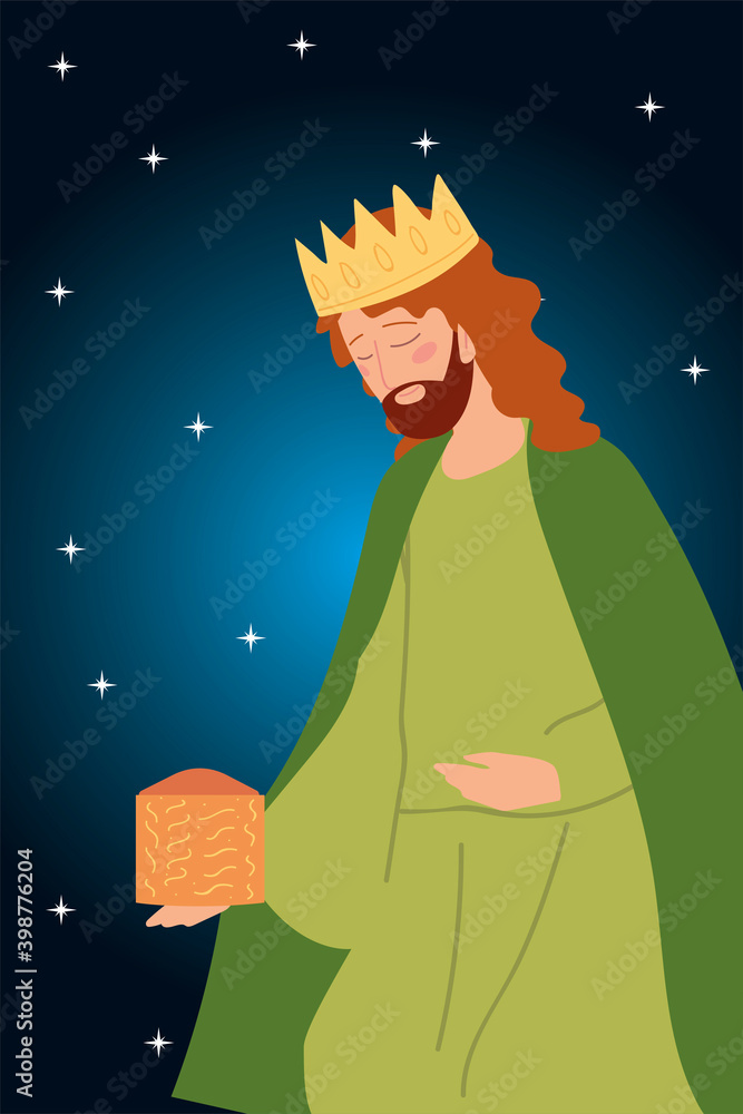 Wall mural nativity balthazar wise king character, stars background